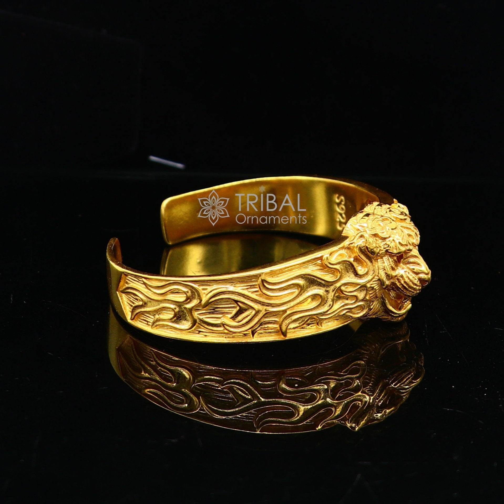 Antique Wedding store Cuff Bracelets Pair Lion Design Gold Gilt