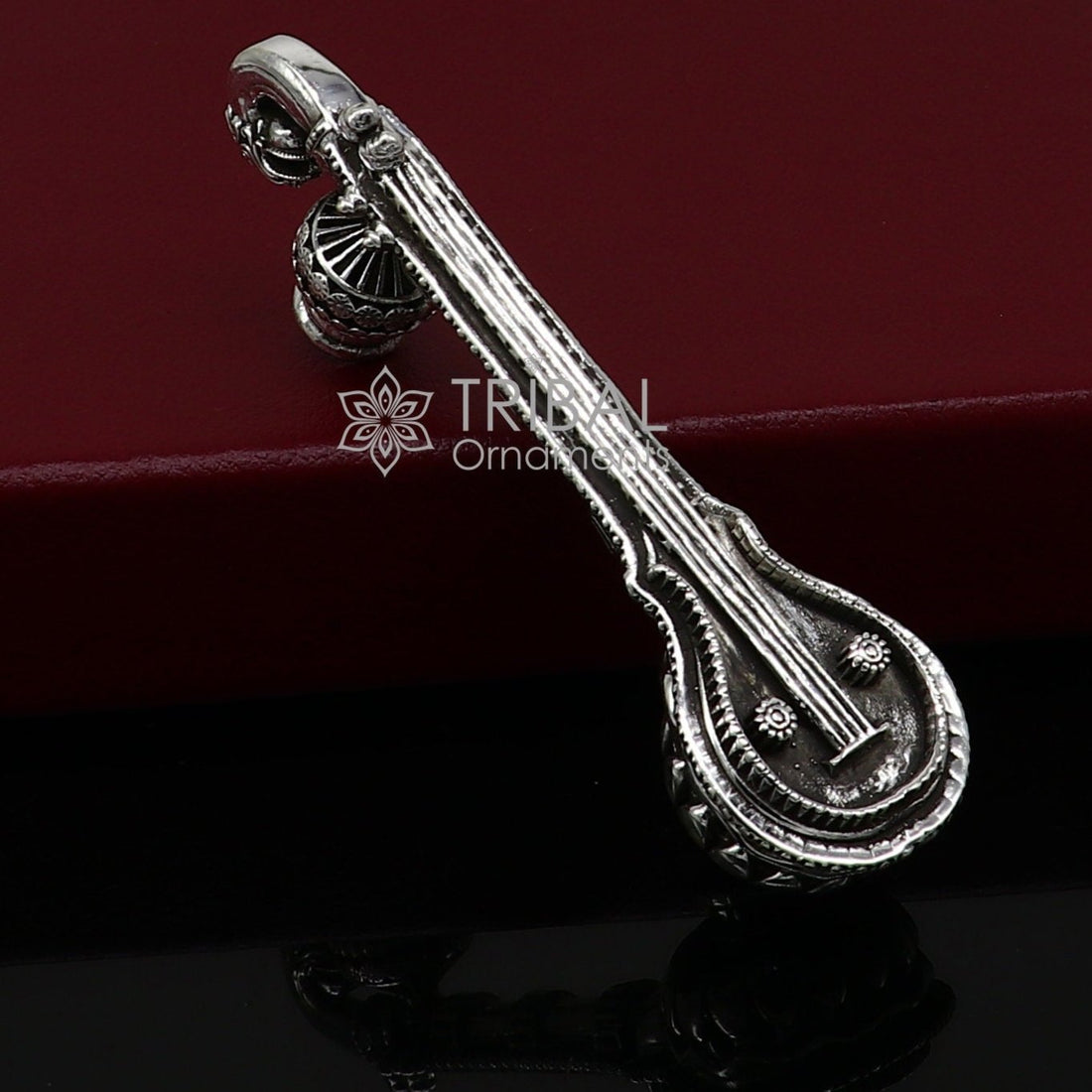 4.5" Maa Saraswati Veena, 925 sterling silver musical instrument Veena for Goddess Sharda, best gifting puja article for Hindu temple art622 - TRIBAL ORNAMENTS