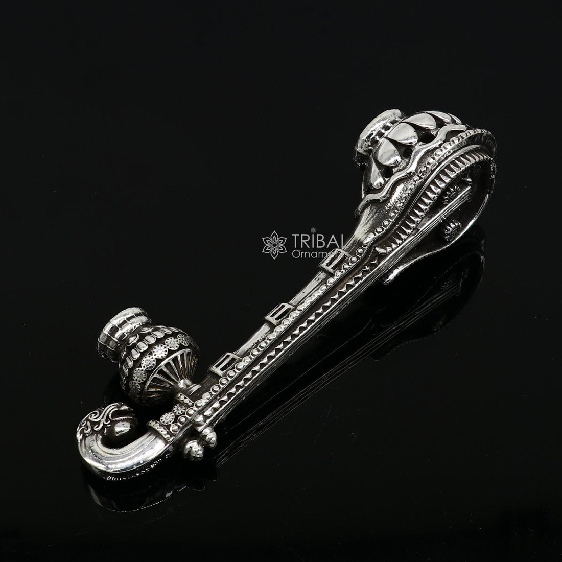 4.5" Maa Saraswati Veena, 925 sterling silver musical instrument Veena for Goddess Sharda, best gifting puja article for Hindu temple art622 - TRIBAL ORNAMENTS