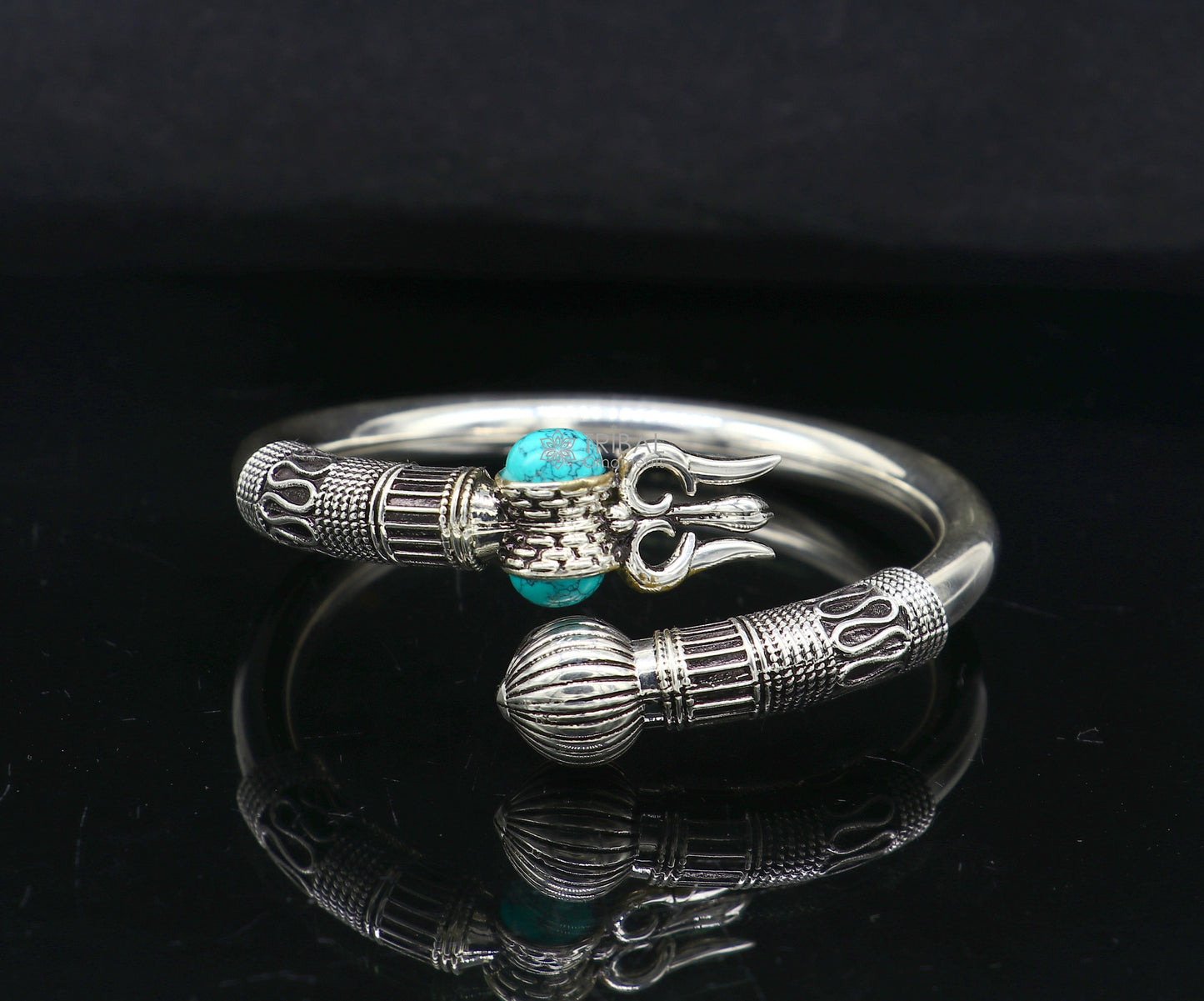 925 sterling silver Vintage design handmade lord Shiva trident kada, bahubali kada bangle Trishul bracelet jewelry turquoise kada nsk616 - TRIBAL ORNAMENTS
