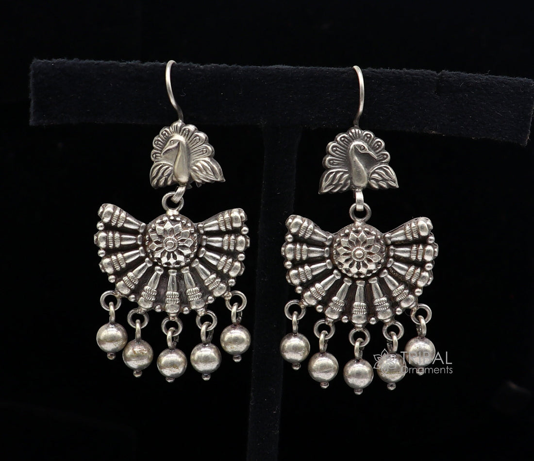 925 sterling silver handmade fabulous peacock design hoops earrings with hanging drops tribal ethnic brides jewelry belly dance india s1160 - TRIBAL ORNAMENTS