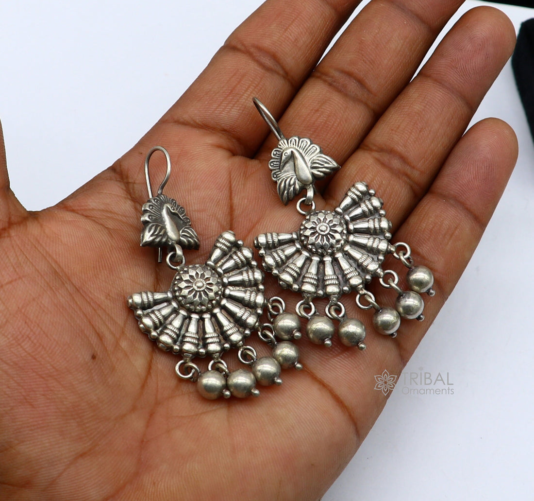 925 sterling silver handmade fabulous peacock design hoops earrings with hanging drops tribal ethnic brides jewelry belly dance india s1160 - TRIBAL ORNAMENTS