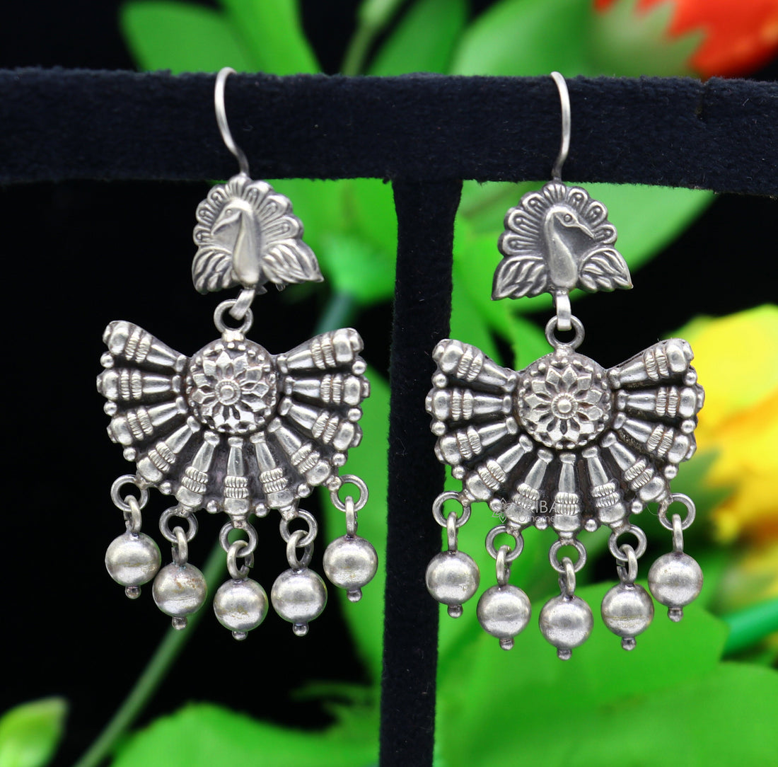 925 sterling silver handmade fabulous peacock design hoops earrings with hanging drops tribal ethnic brides jewelry belly dance india s1160 - TRIBAL ORNAMENTS