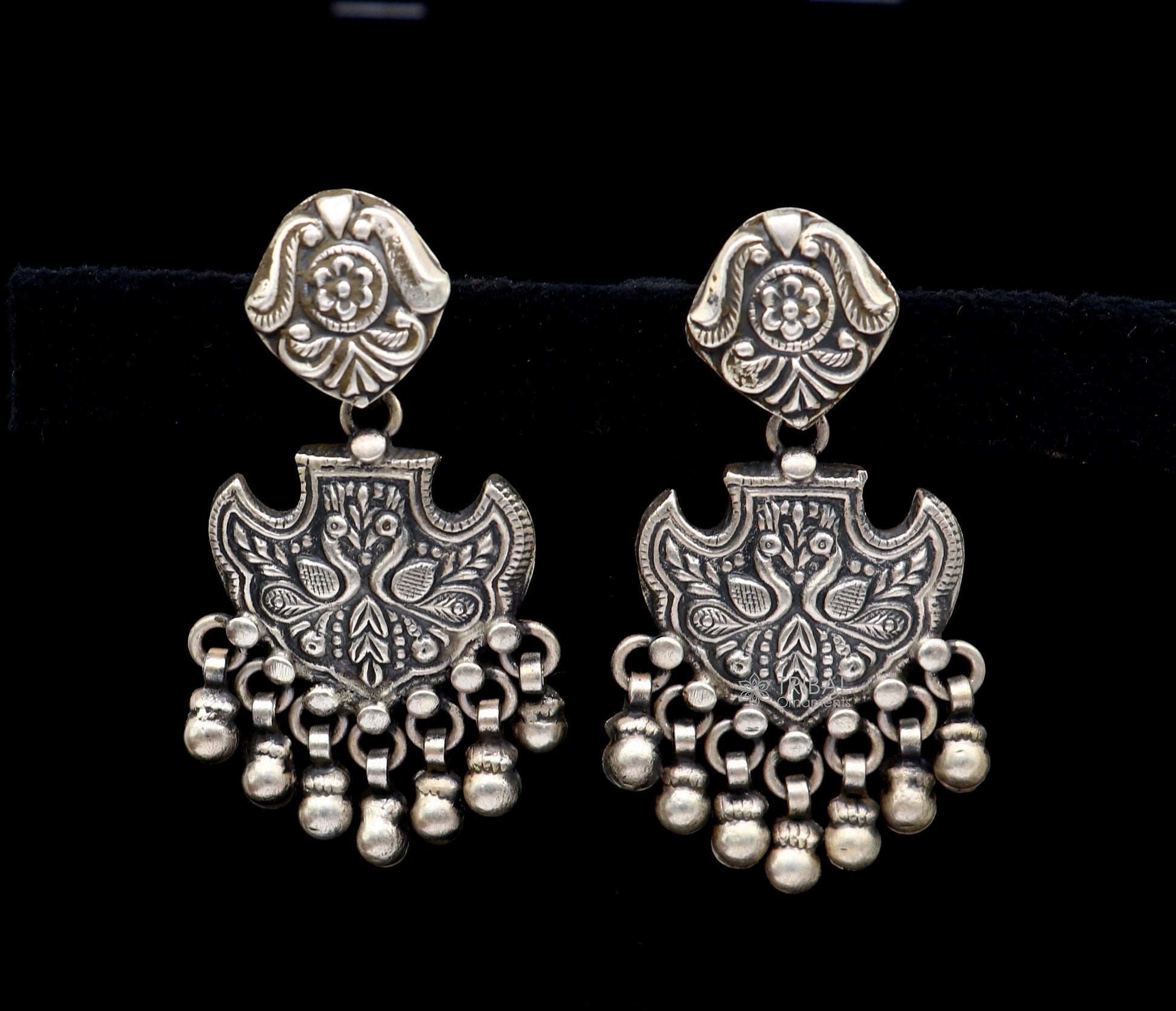 Vintage antique style handmade elegant peacock design hanging tiny drops stud earring, best brides charm jewelry ethnic tribal earring s979 - TRIBAL ORNAMENTS