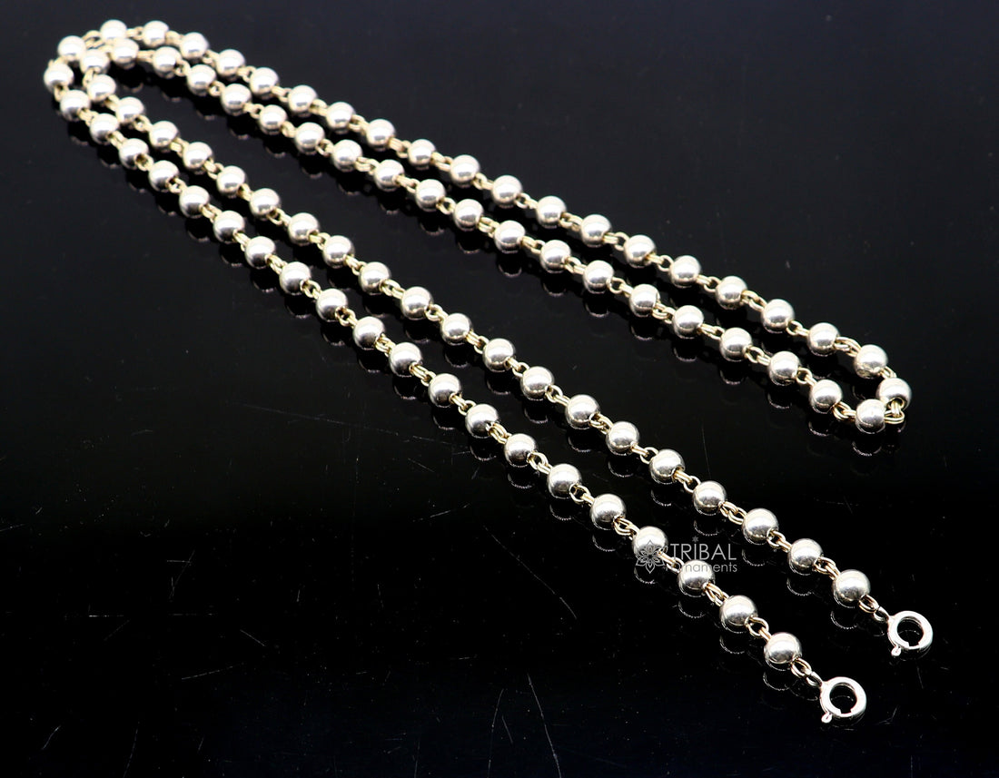 925 sterling silver beaded chain with locking system for necklace of any pendant, best beaded necklace string for all type of pendant ch513 - TRIBAL ORNAMENTS