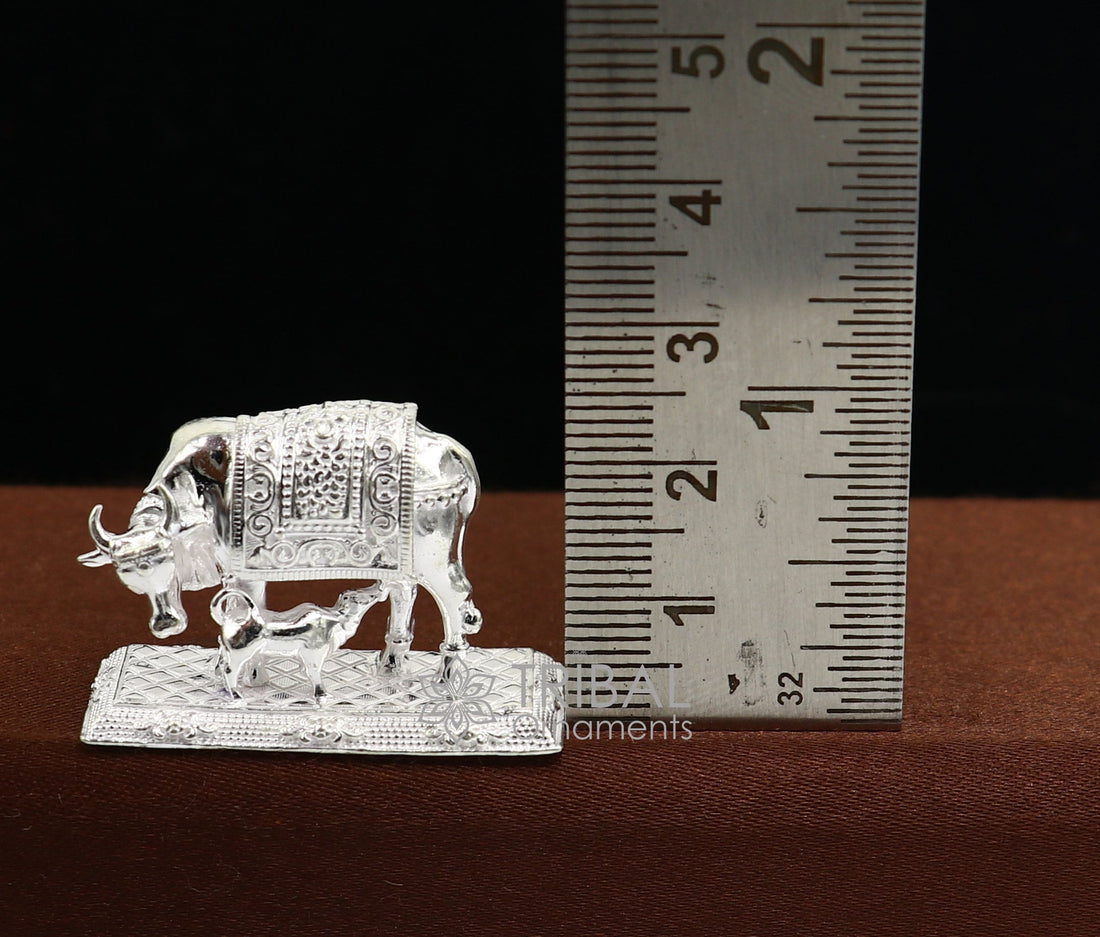 Divine cow with calf 925 sterling silver Kamdhenu cow, deity's cow, wishing cow, silver worshipping article for wealth and prosperity art639 - TRIBAL ORNAMENTS