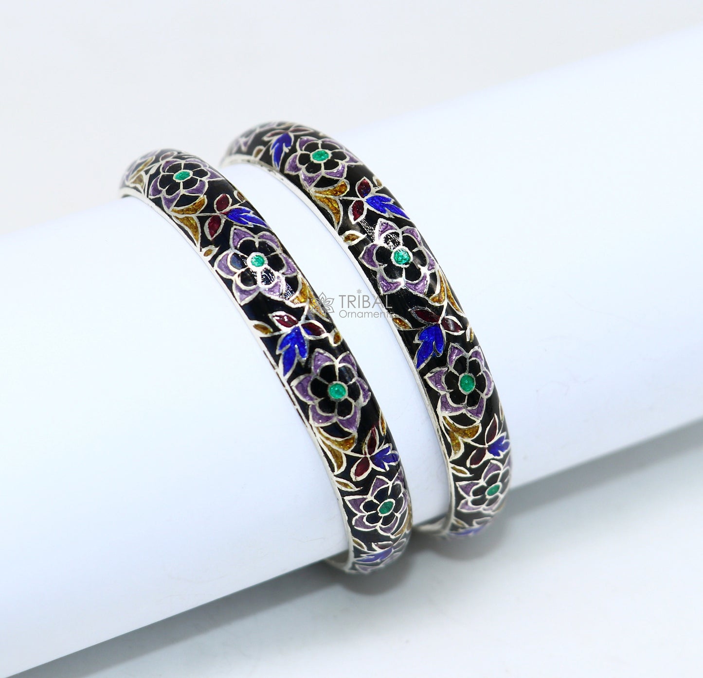 925 Sterling silver handmade amazing meenakari (color enamel )bangle bracelet vintage Cultral trendy style jewelry from india nba353 - TRIBAL ORNAMENTS