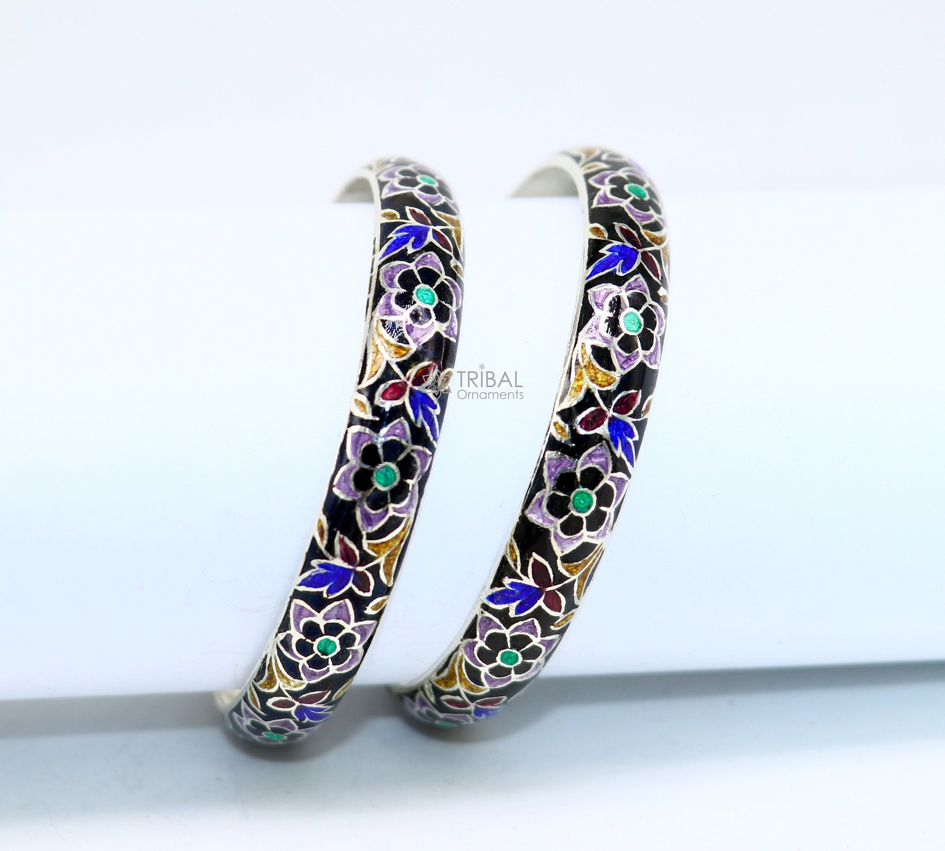 925 Sterling silver handmade amazing meenakari (color enamel )bangle bracelet vintage Cultral trendy style jewelry from india nba353 - TRIBAL ORNAMENTS