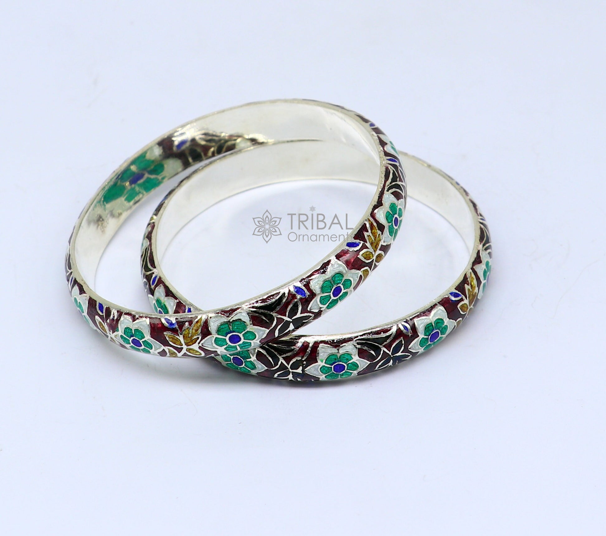 925 Sterling silver handmade amazing meenakari (color enamel )bangle bracelet vintage Cultral trendy style jewelry from india nba354 - TRIBAL ORNAMENTS