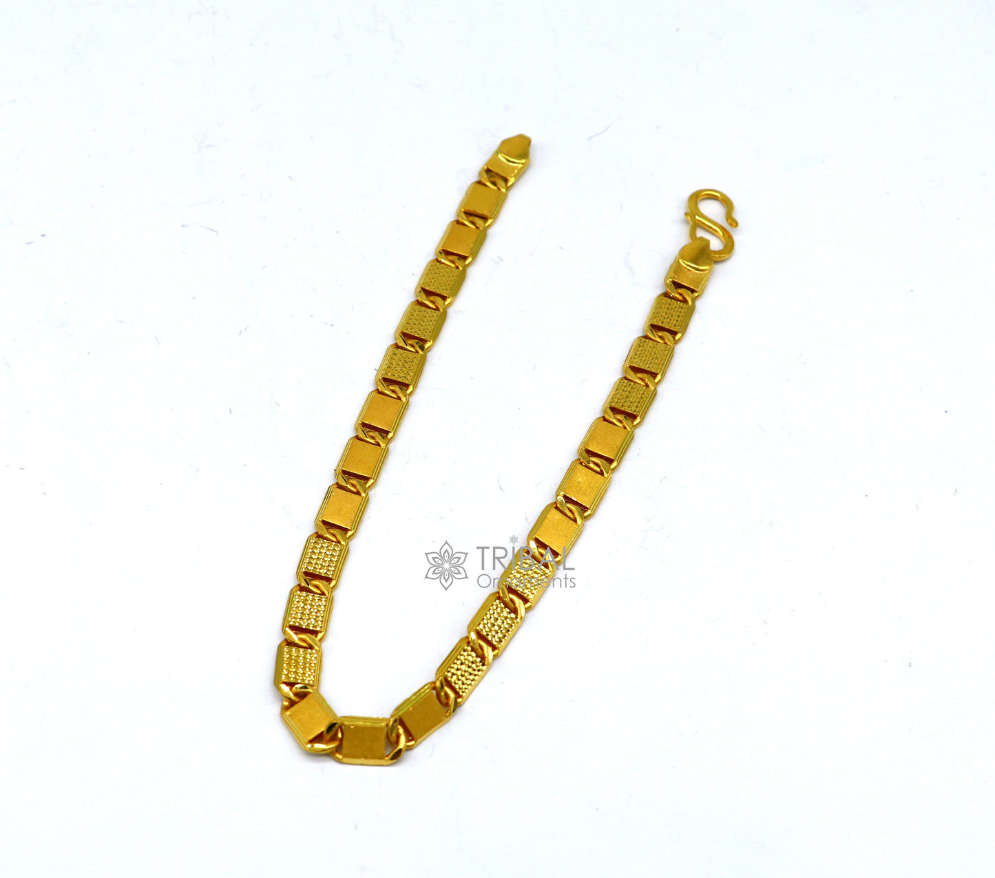 Genuine 22kt yellow gold handmade gold bar Royal Nawabi Chain Bracelet fabulous diamond cut design Best gifting men's jewelry Gbr43 - TRIBAL ORNAMENTS