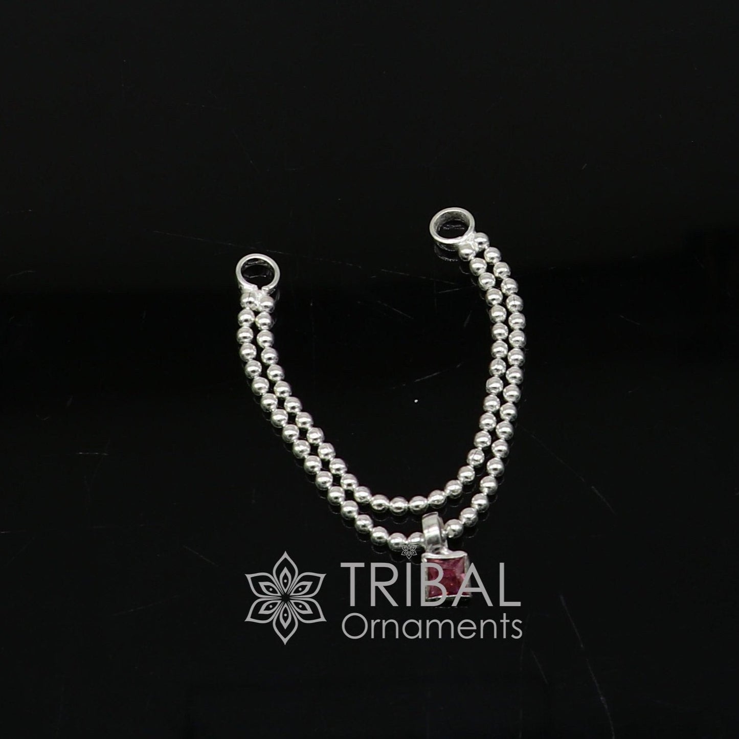 2 line beaded chain necklace for Lord Krishna Laddu Gopala Amazing design sterling silver handmade little Krishna jewelry set598 - TRIBAL ORNAMENTS