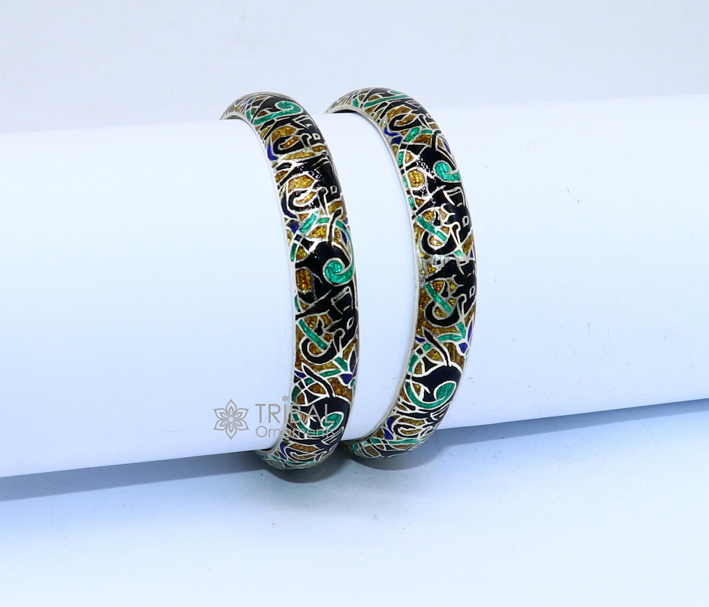925 Sterling silver handmade amazing meenakari (color enamel )bangle bracelet elephant design Cultral trendy style jewelry from india nba355 - TRIBAL ORNAMENTS