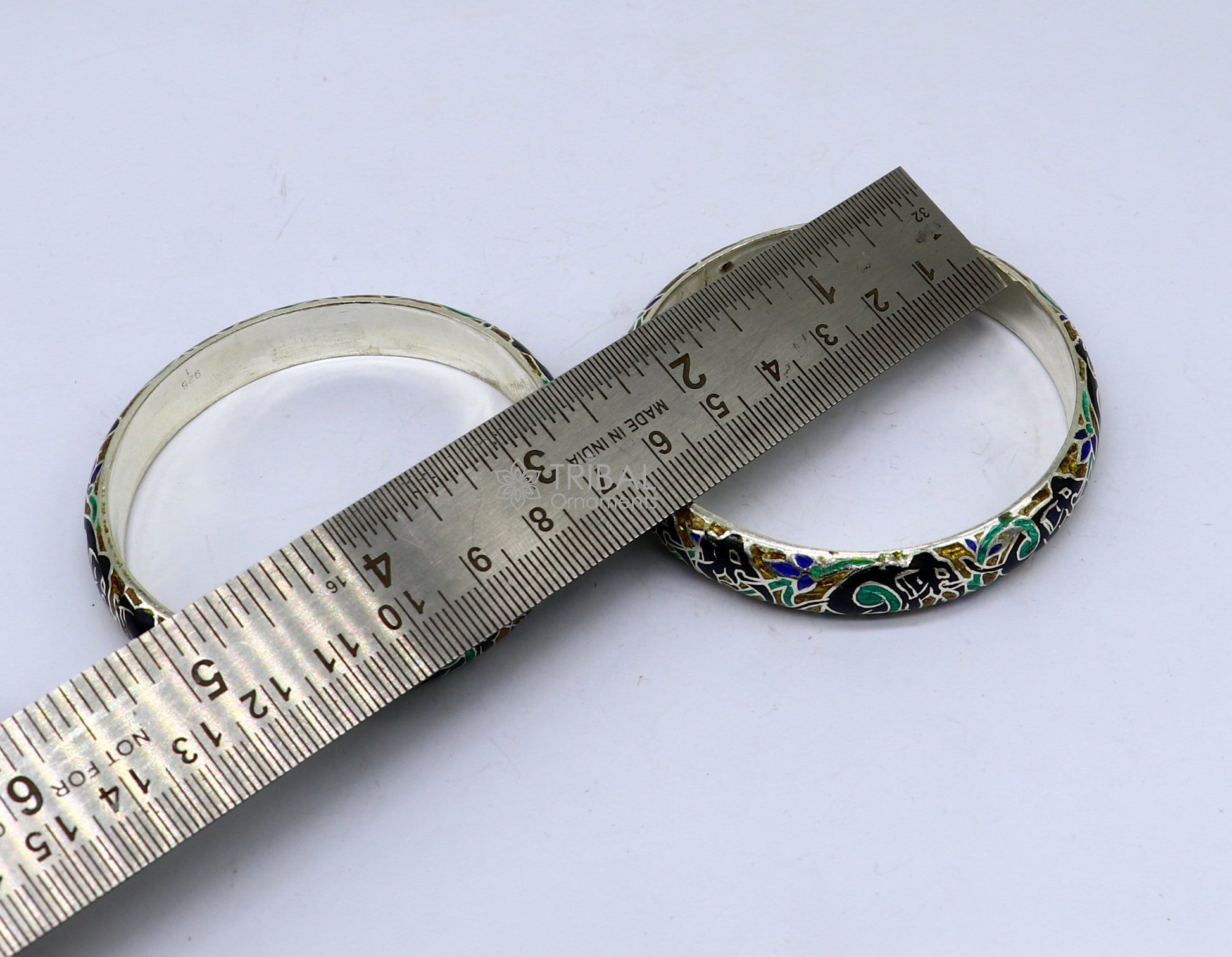 925 Sterling silver handmade amazing meenakari (color enamel )bangle bracelet elephant design Cultral trendy style jewelry from india nba355 - TRIBAL ORNAMENTS