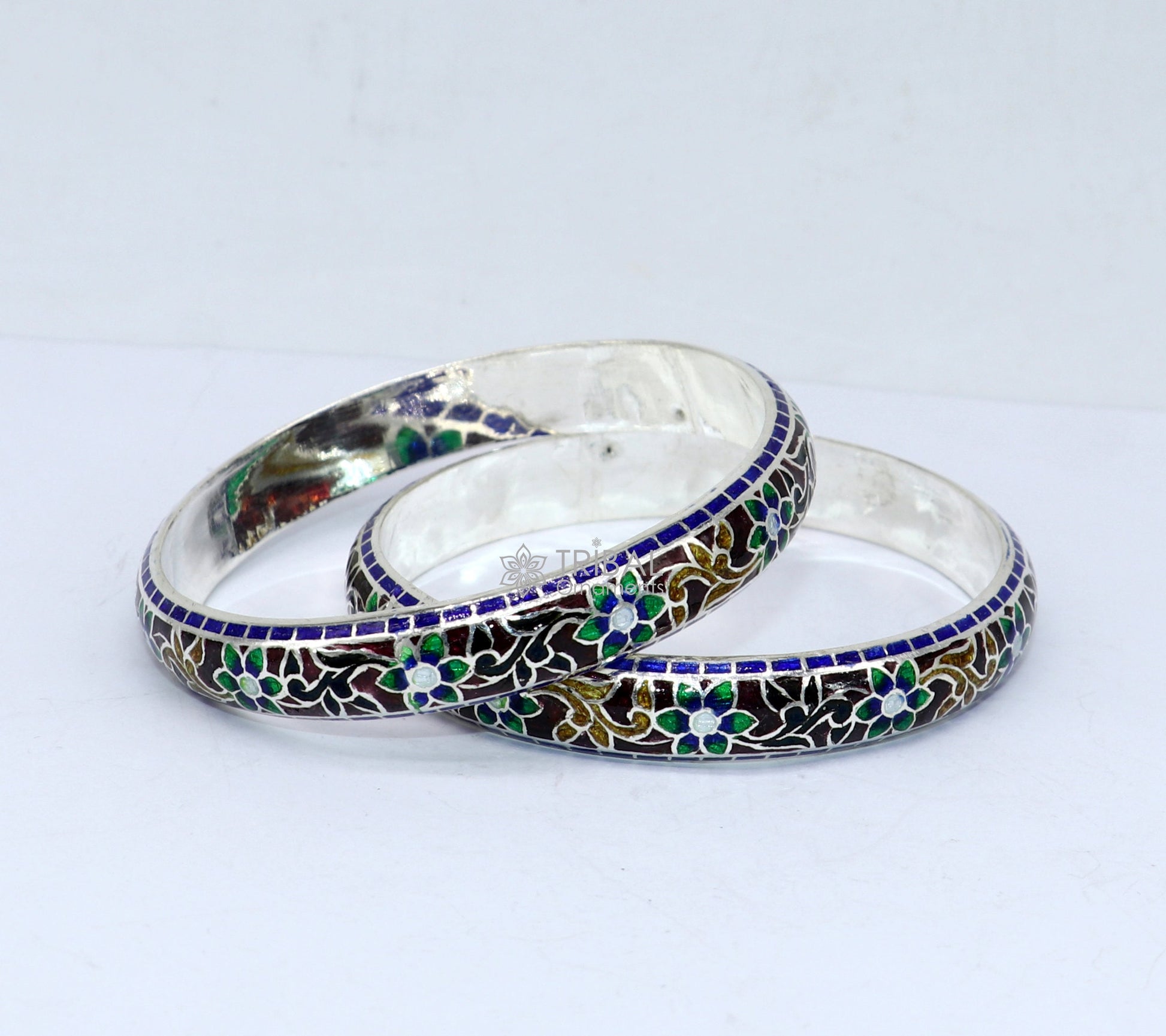 925 Sterling silver handmade amazing meenakari (color enamel )bangle bracelet floral design Cultral trendy style jewelry from india nba358 - TRIBAL ORNAMENTS