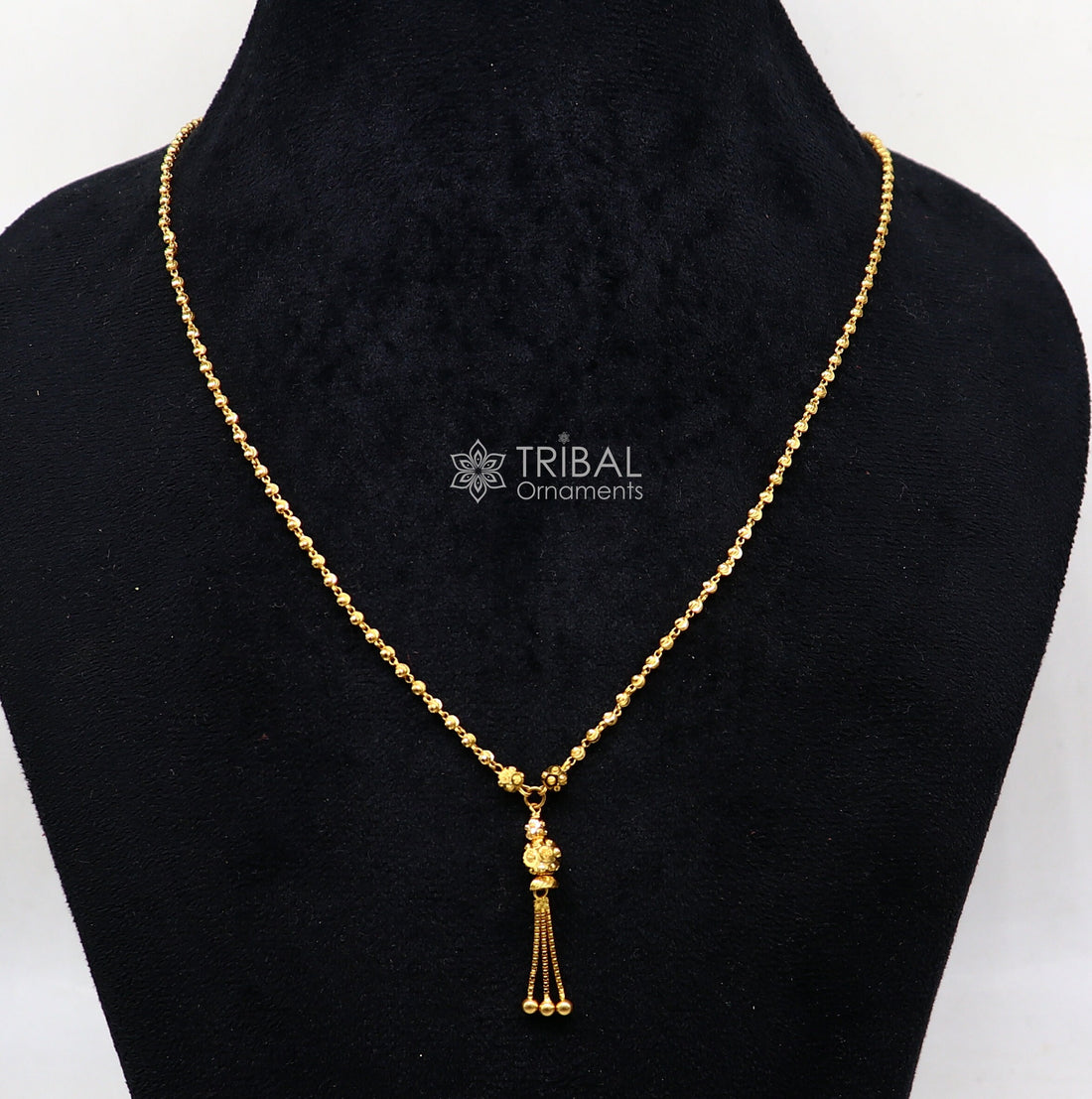 Certified hallmarked 22kt yellow gold beaded chain with solid ball pendant handmade chain girl's gift chain necklace delicate jewelry ch576 - TRIBAL ORNAMENTS