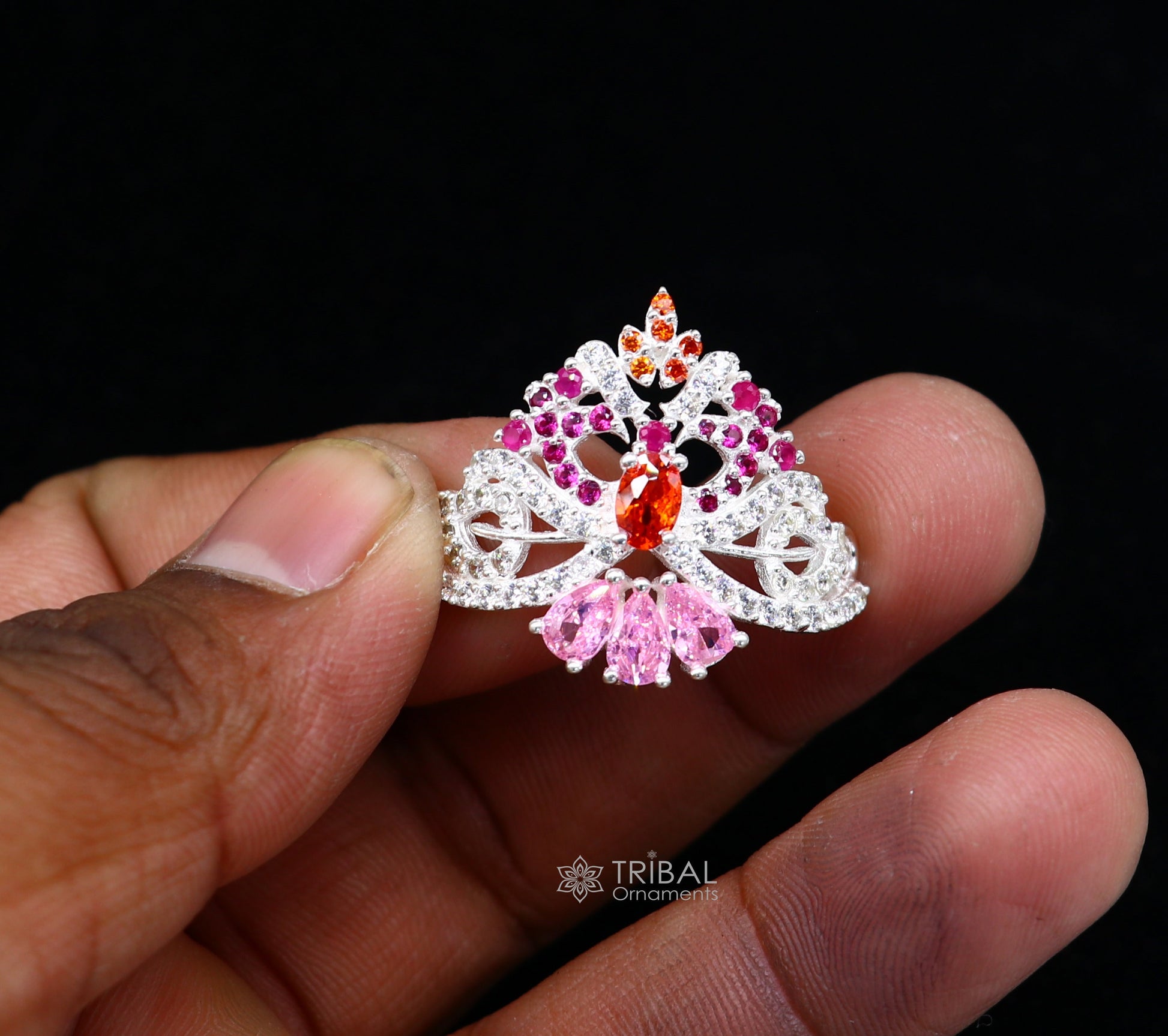 Unique design cz stone jadau handmade 925 sterling silver lord Krishna baby Mukut, amazing Laddu Gopala, crawling Krishna crown Mukut su1100 - TRIBAL ORNAMENTS