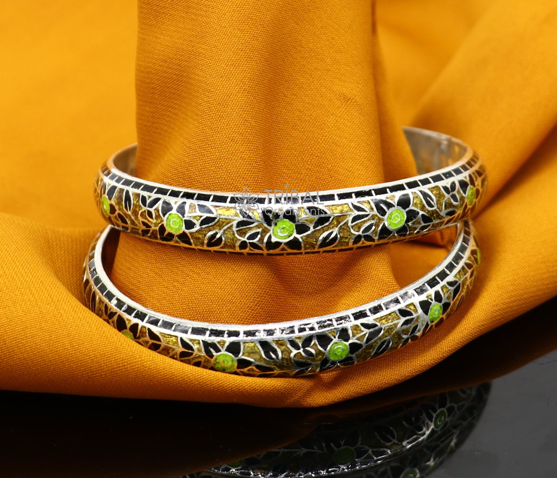925 Sterling silver Traditional cultural design meenakari (color enamel )bangles bracelet brides trendy style jewelry from india nba360 - TRIBAL ORNAMENTS
