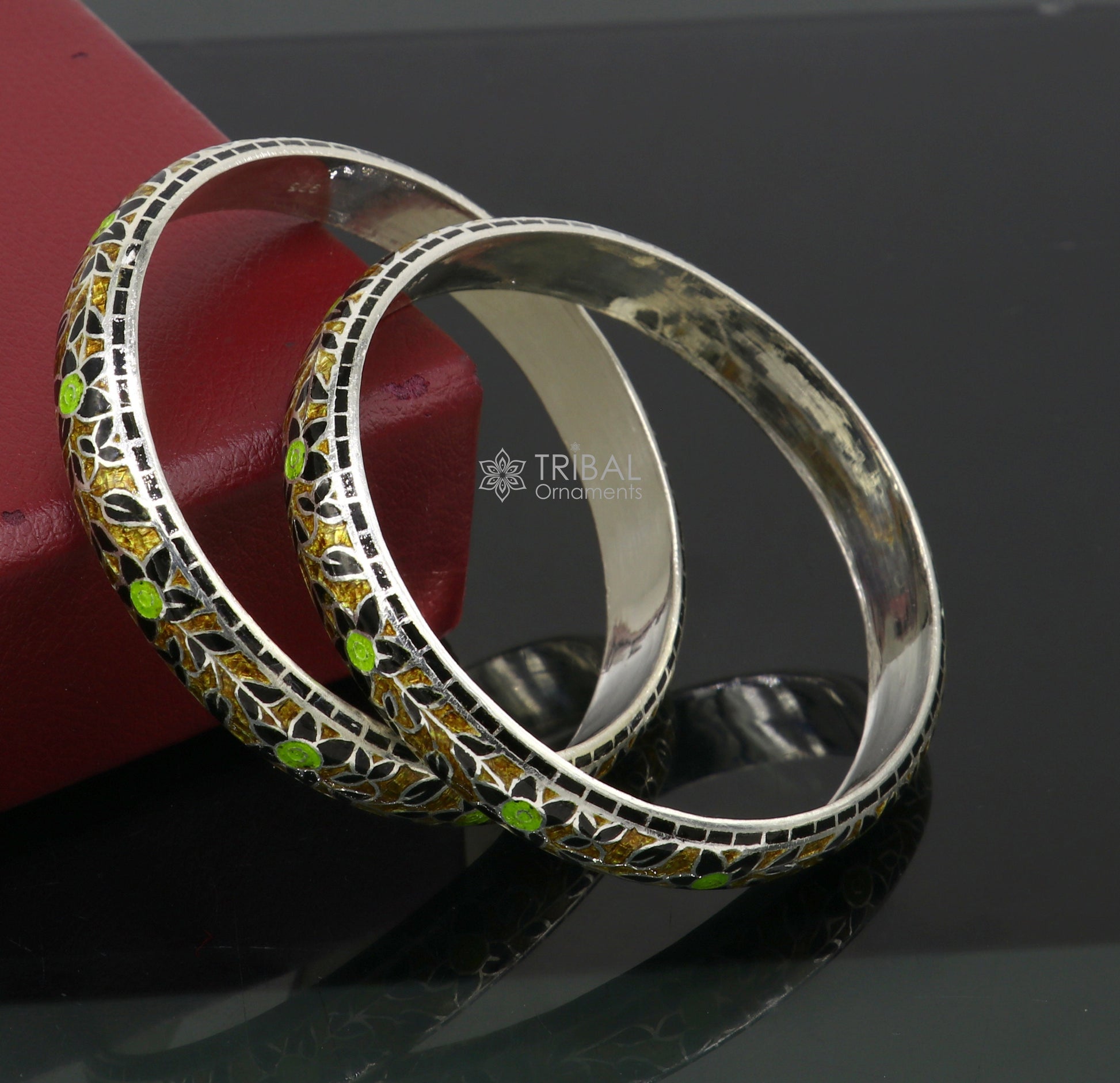 925 Sterling silver Traditional cultural design meenakari (color enamel )bangles bracelet brides trendy style jewelry from india nba360 - TRIBAL ORNAMENTS