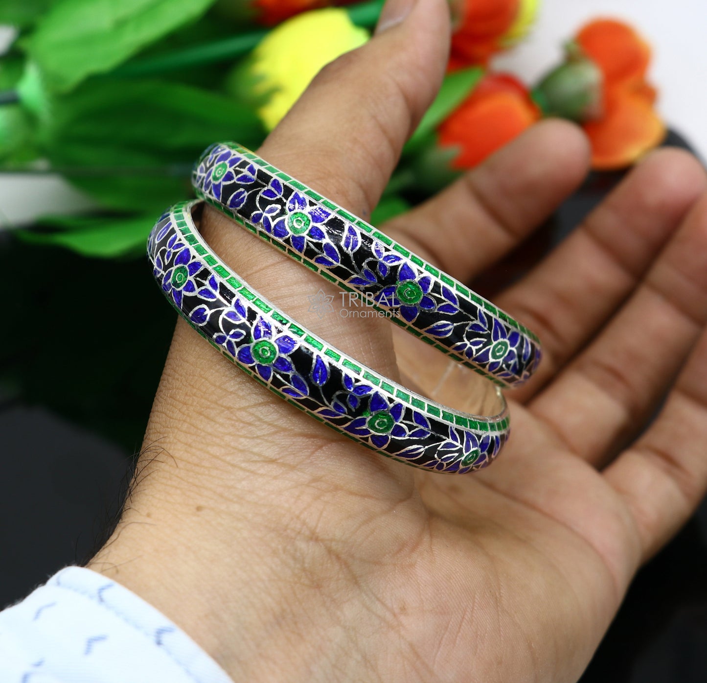 925 Sterling silver Traditional cultural design meenakari (color enamel )bangles bracelet brides trendy style jewelry from india nba361 - TRIBAL ORNAMENTS