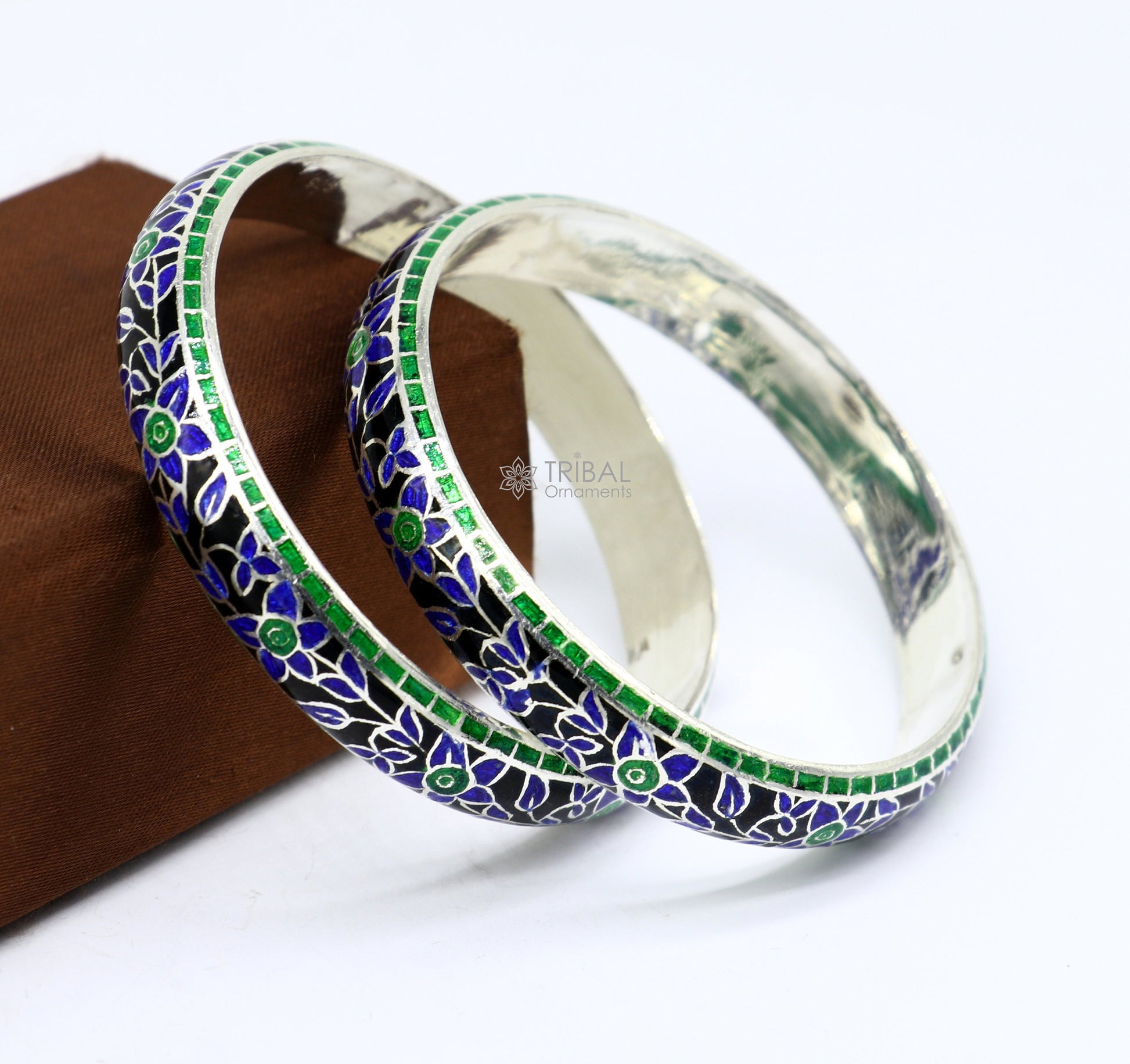 925 Sterling silver Traditional cultural design meenakari (color enamel )bangles bracelet brides trendy style jewelry from india nba361 - TRIBAL ORNAMENTS