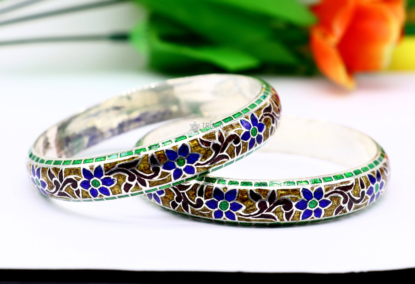 925 Sterling silver Traditional cultural design meenakari (color enamel )bangles bracelet brides trendy style jewelry from india nba362 - TRIBAL ORNAMENTS