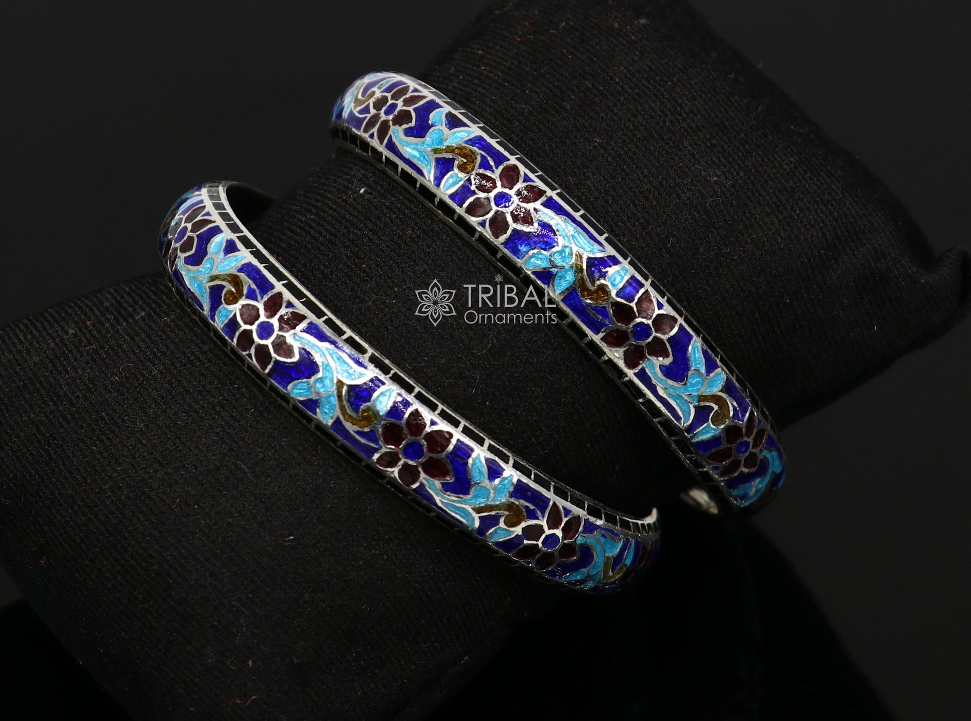 925 Sterling silver Traditional cultural design meenakari (color enamel )bangles bracelet brides trendy style jewelry from india nba363 - TRIBAL ORNAMENTS