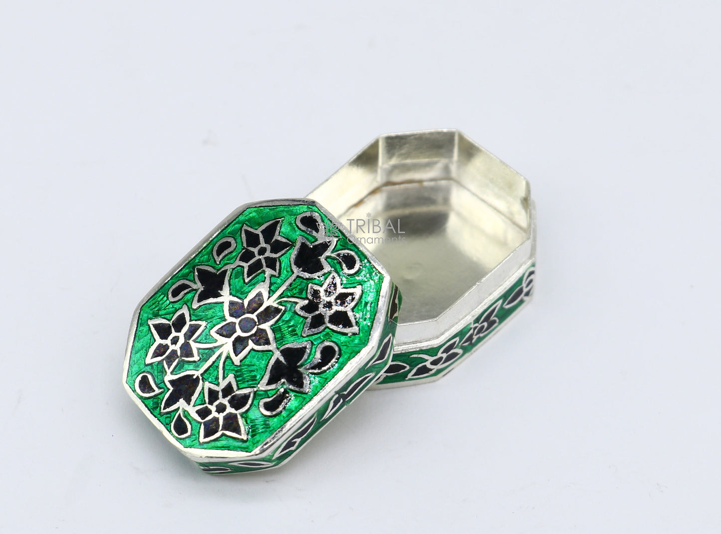 925 sterling silver unique enamel wrok design handmade brides eyes kajal box, surma box, kumkum sindur box small trinket box article stb783 - TRIBAL ORNAMENTS