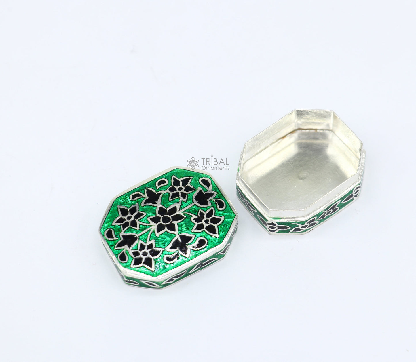 925 sterling silver unique enamel wrok design handmade brides eyes kajal box, surma box, kumkum sindur box small trinket box article stb783 - TRIBAL ORNAMENTS