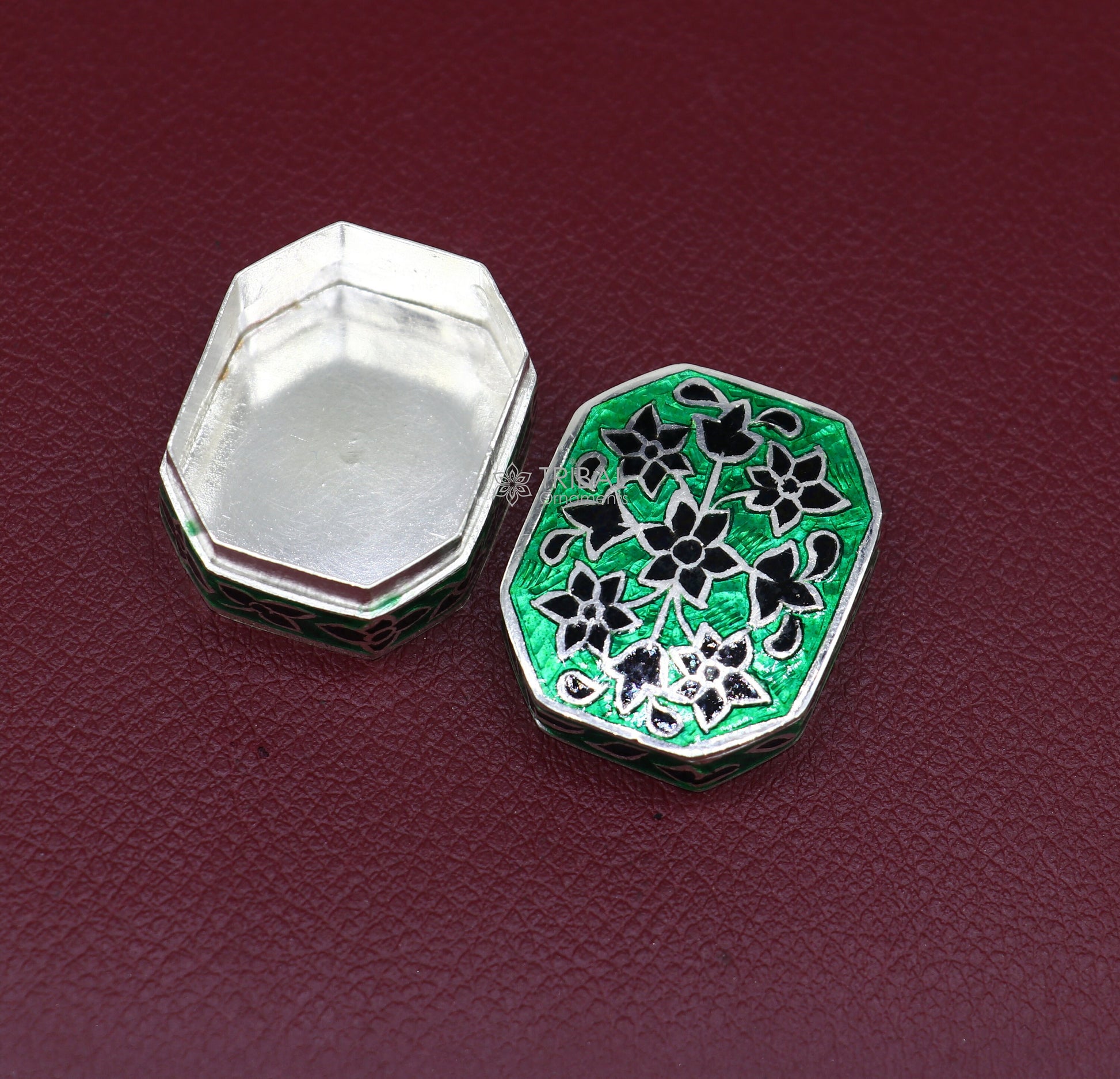 925 sterling silver unique enamel wrok design handmade brides eyes kajal box, surma box, kumkum sindur box small trinket box article stb783 - TRIBAL ORNAMENTS