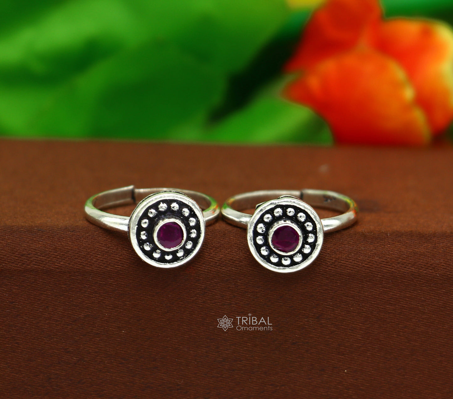 925 sterling silver handmade round shape tiny red stone toe ring band tribal belly cultural ethnic tribal jewelry from India ntr99 - TRIBAL ORNAMENTS