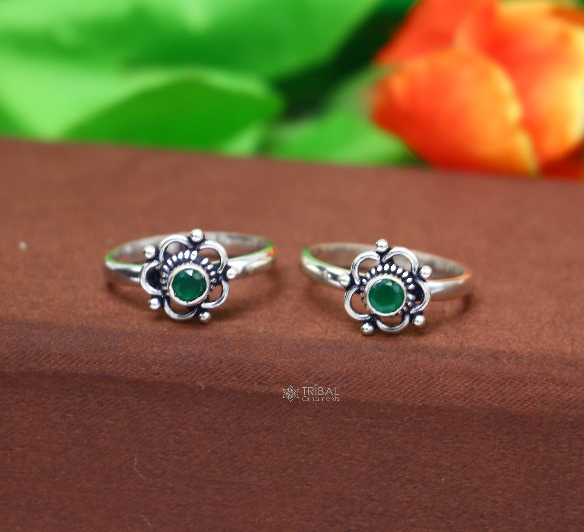 925 sterling silver handmade fabulous tiny green stone toe ring band tribal belly cultural ethnic jewelry from India ntr104 - TRIBAL ORNAMENTS