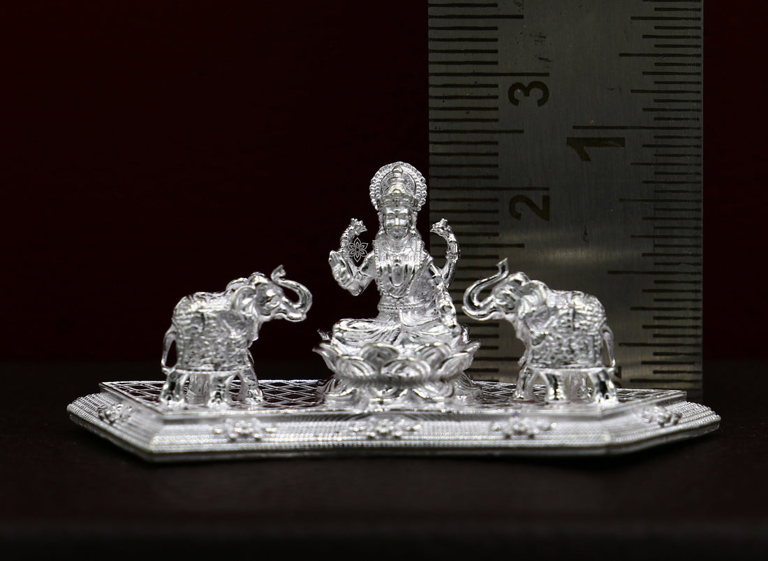 925 Sterling silver handmade Indian Idols Goddess Laxmi with elephant Statue figurine, puja articles Diwali puja gift art625 - TRIBAL ORNAMENTS