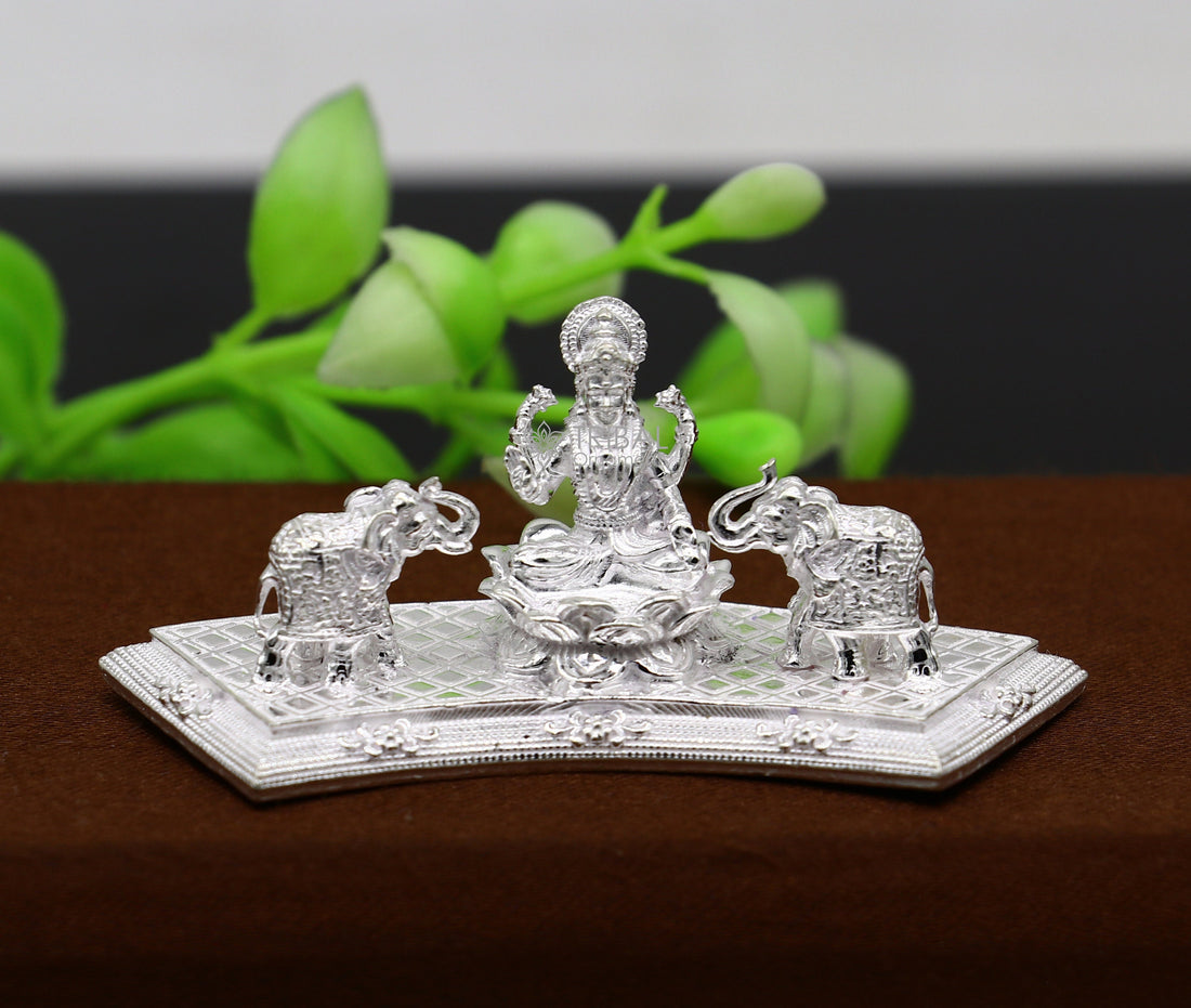 925 Sterling silver handmade Indian Idols Goddess Laxmi with elephant Statue figurine, puja articles Diwali puja gift art625 - TRIBAL ORNAMENTS