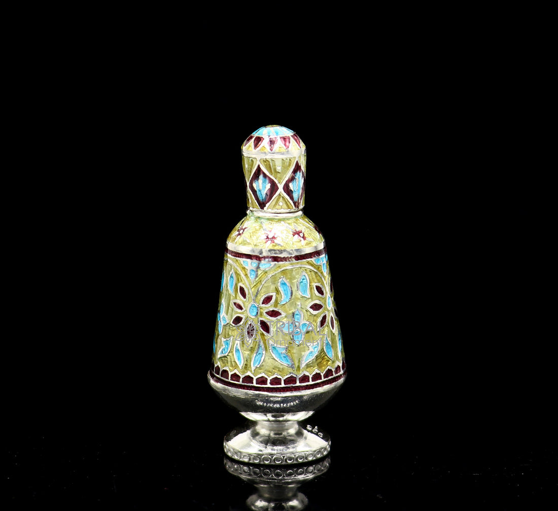 925 Sterling silver handmade fabulous trinket box, gorgeous container box, casket box, sindoor box, enamel work brides gifting box stb790 - TRIBAL ORNAMENTS