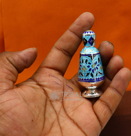 Enamel work 925 Sterling silver handmade fabulous trinket box, gorgeous container box, casket box, sindoor box brides gifting box stb791 - TRIBAL ORNAMENTS
