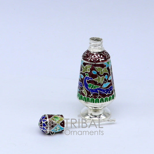 925 Sterling silver handmade fabulous trinket box, gorgeous container box, casket box, sindoor box, enamel work brides gifting box stb793 - TRIBAL ORNAMENTS