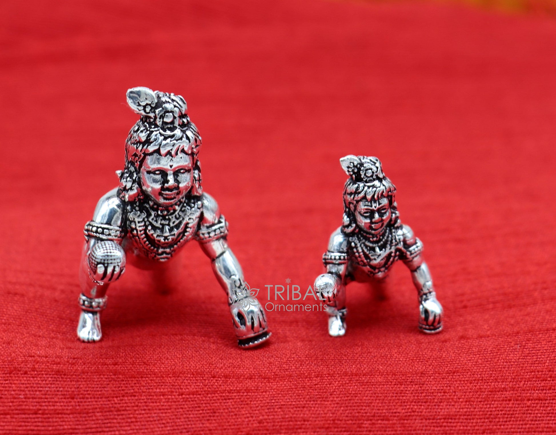 925 Solid Sterling silver handmade Divine idol crawling Krishna, Laddu Gopala, baby Krishna small statue figurine temple puja article art633 - TRIBAL ORNAMENTS