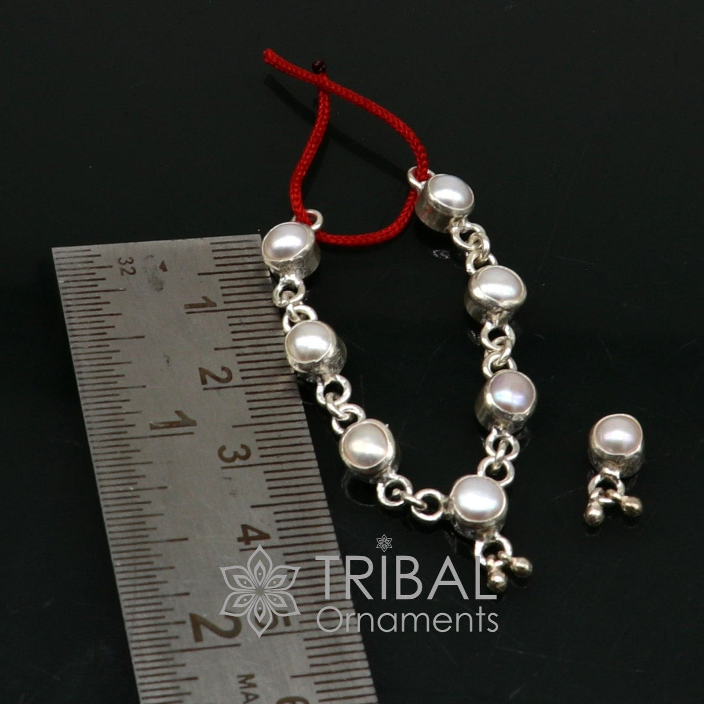 925 sterling silver Single line pearl chain necklace set for Lord Krishna Laddu Gopala, silver handmade little Krishna jewelry set587 - TRIBAL ORNAMENTS