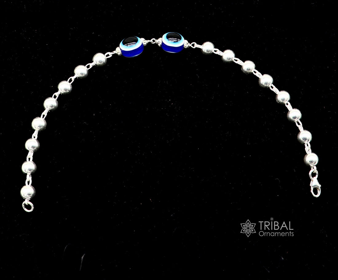 925 sterling silver handmade silver beaded evil eye bracelet, amazing stylish unisex cultural trendy bracelet all sizes jewelry sbr464 - TRIBAL ORNAMENTS