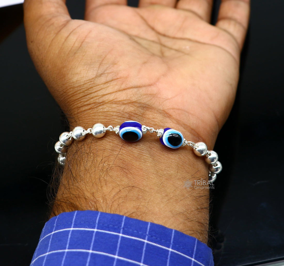 925 sterling silver handmade silver beaded evil eye bracelet, amazing stylish unisex cultural trendy bracelet all sizes jewelry sbr464 - TRIBAL ORNAMENTS