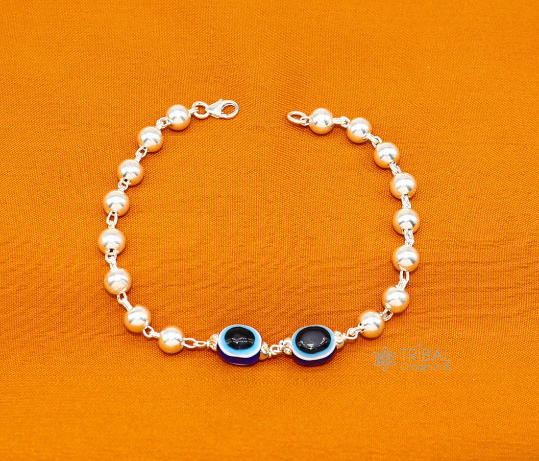 925 sterling silver handmade silver beaded evil eye bracelet, amazing stylish unisex cultural trendy bracelet all sizes jewelry sbr464 - TRIBAL ORNAMENTS