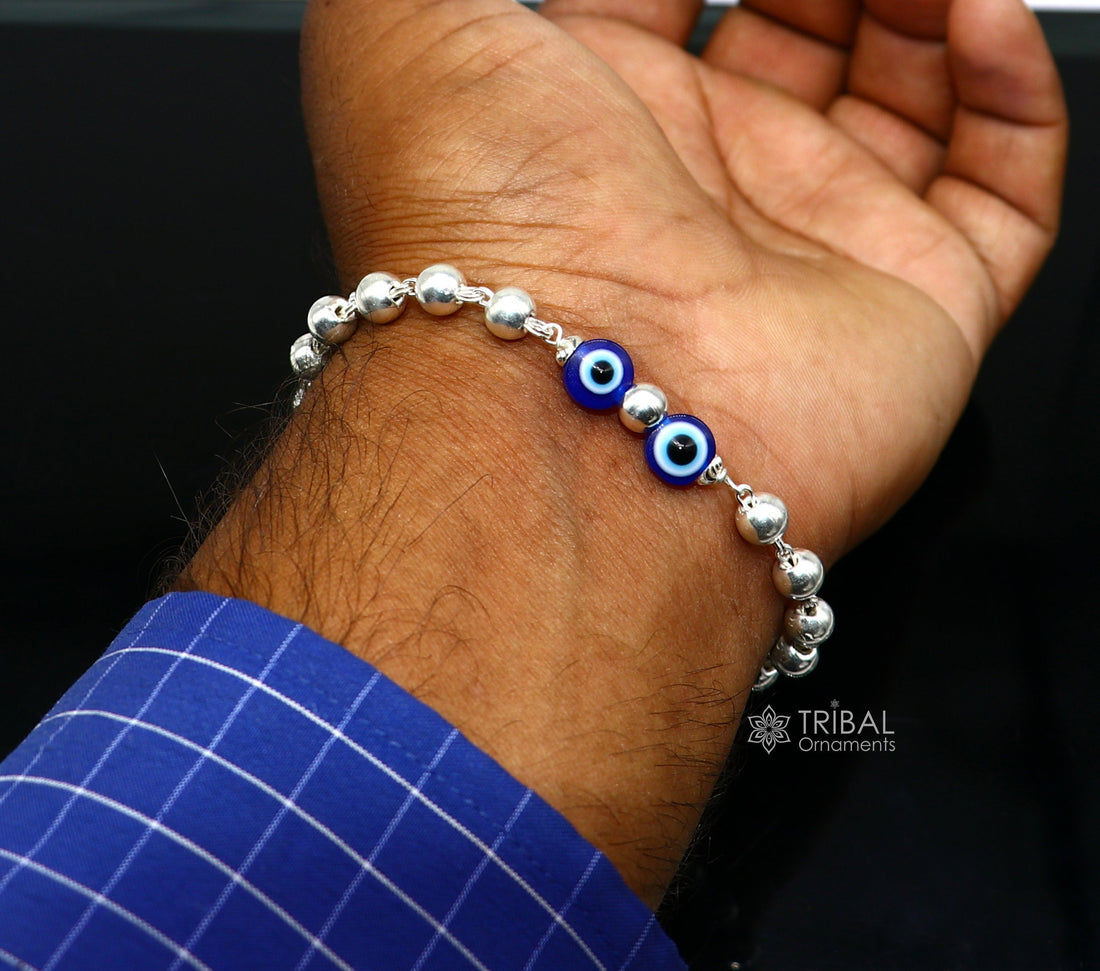 925 sterling silver handmade silver beaded evil eye bracelet, amazing stylish unisex cultural trendy bracelet all sizes jewelry sbr465 - TRIBAL ORNAMENTS