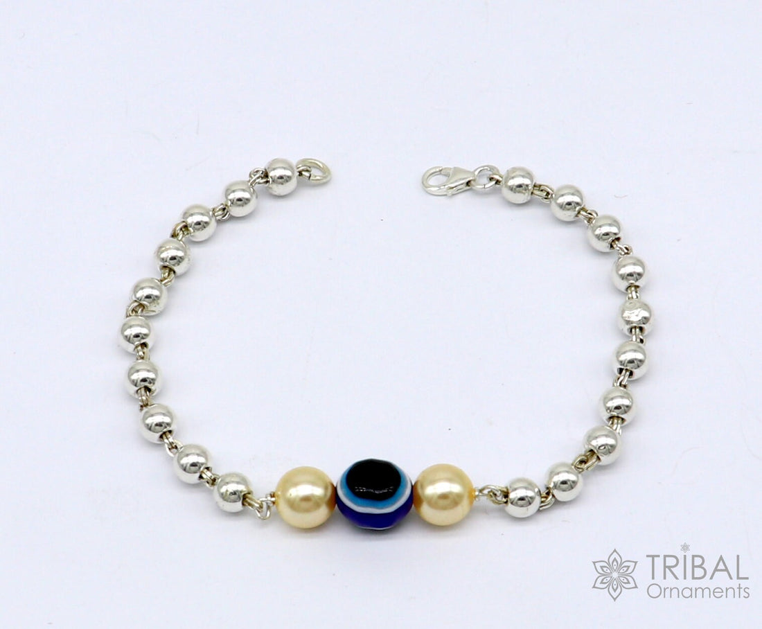 925 sterling silver handmade silver beaded evil eye bracelet, amazing stylish unisex cultural trendy bracelet all sizes jewelry sbr466 - TRIBAL ORNAMENTS