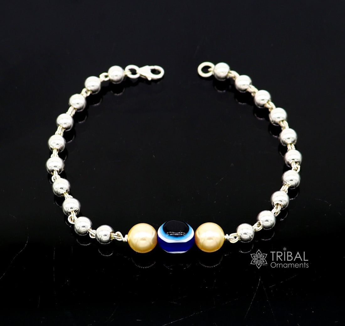 925 sterling silver handmade silver beaded evil eye bracelet, amazing stylish unisex cultural trendy bracelet all sizes jewelry sbr466 - TRIBAL ORNAMENTS