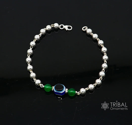 925 sterling silver handmade silver beaded evil eye bracelet, amazing stylish unisex cultural trendy bracelet all sizes jewelry sbr468 - TRIBAL ORNAMENTS