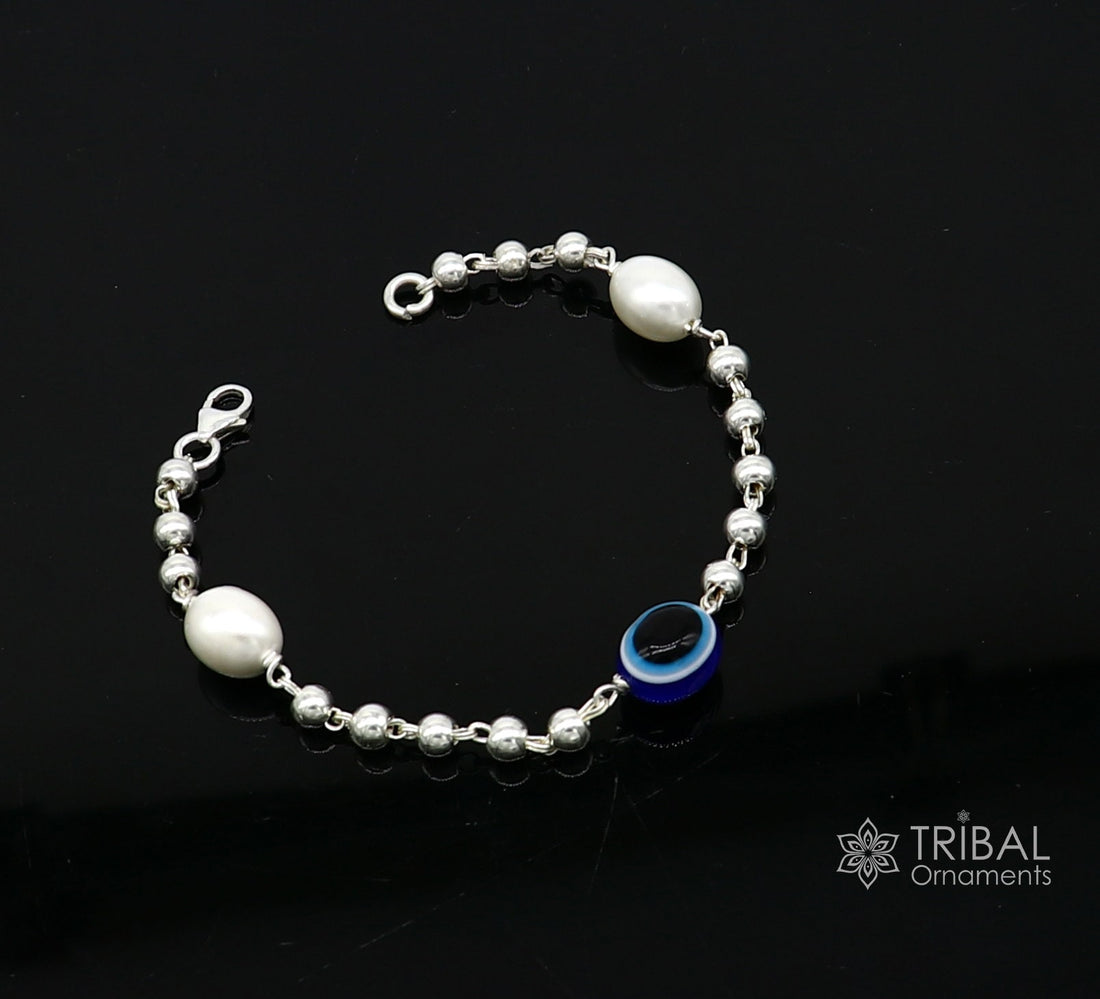 925 sterling silver handmade silver beaded evil eye bracelet, stylish unisex cultural trendy bracelet all sizes jewelry sbr471 - TRIBAL ORNAMENTS