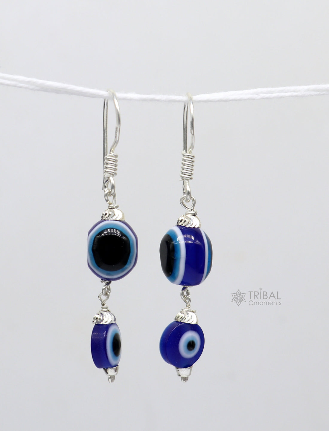 925 Sterling silver evil eye handmade hoops earring amazing customized drop dangle evil eyes jewelry for girl's s1163 - TRIBAL ORNAMENTS