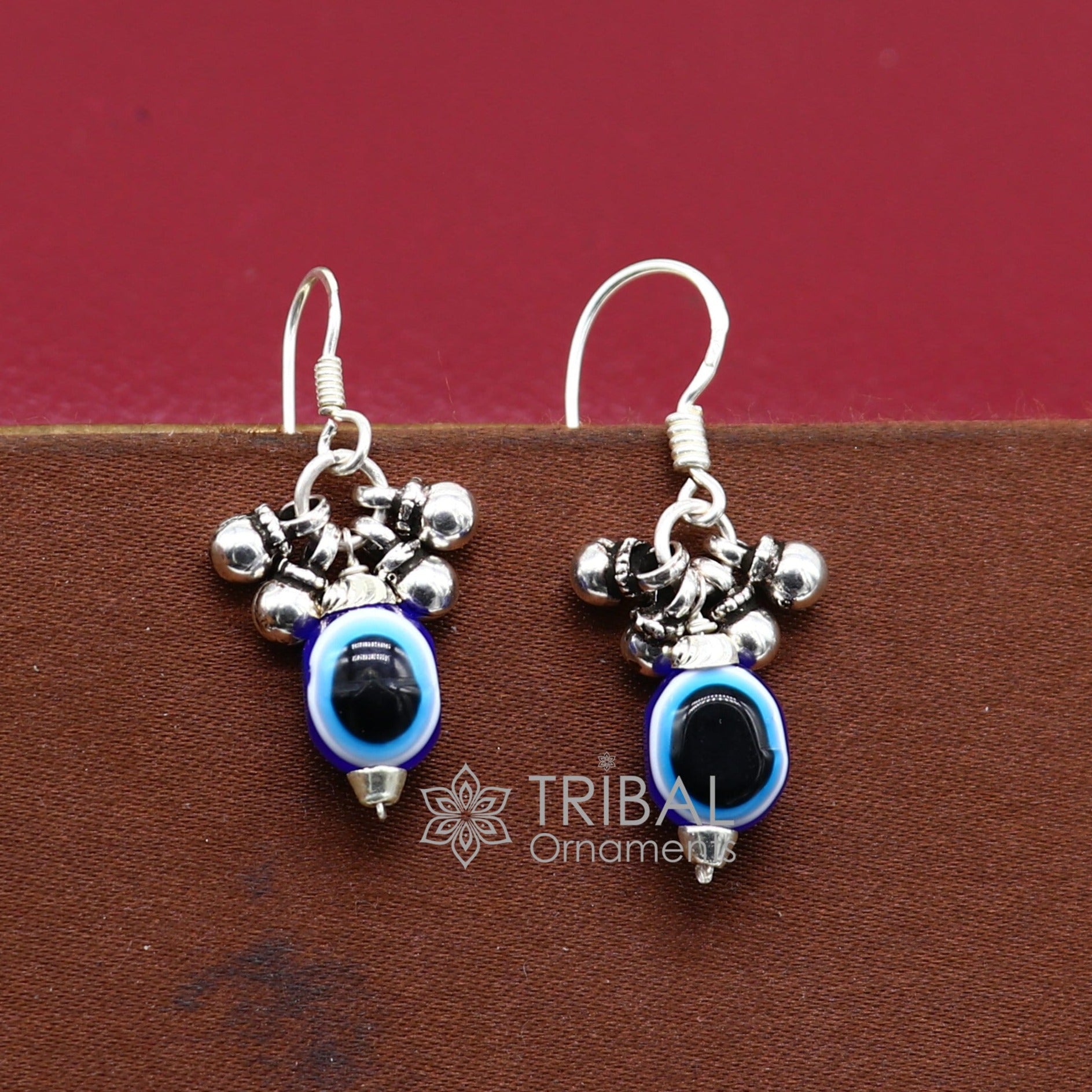 925 Sterling silver evil eye handmade hoops earring amazing customized drop dangle evil eyes jewelry for girl's s1164 - TRIBAL ORNAMENTS