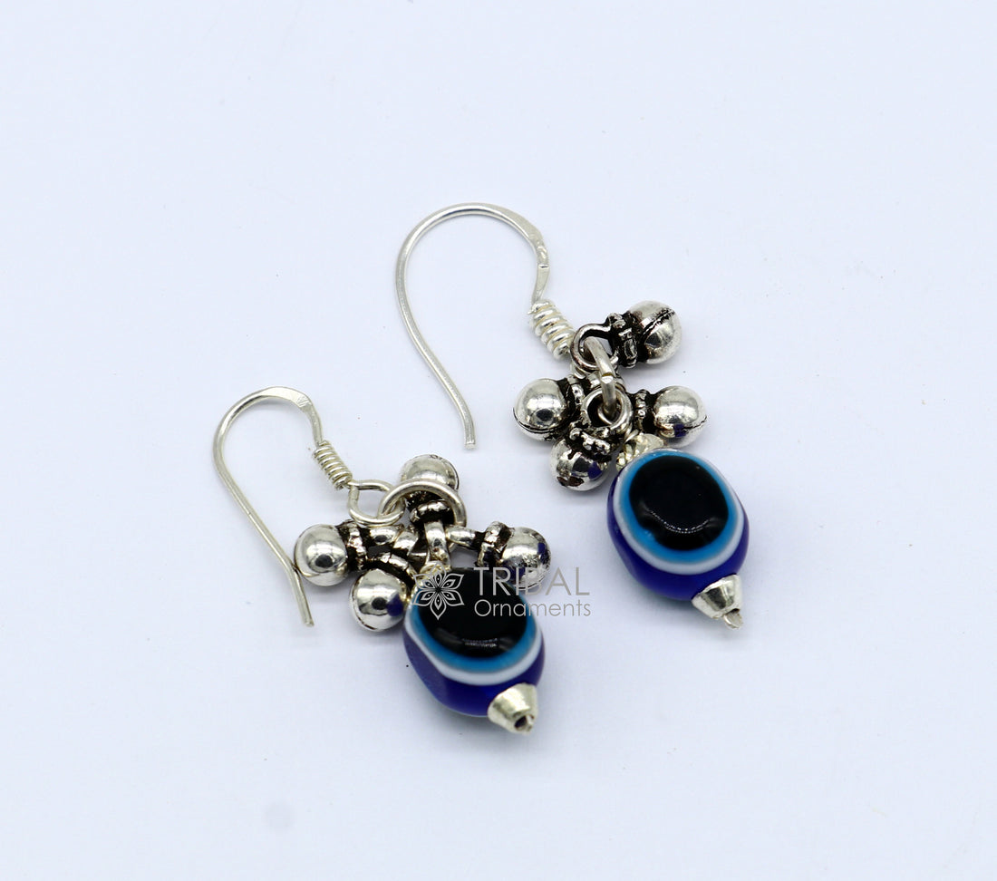 925 Sterling silver evil eye handmade hoops earring amazing customized drop dangle evil eyes jewelry for girl's s1164 - TRIBAL ORNAMENTS