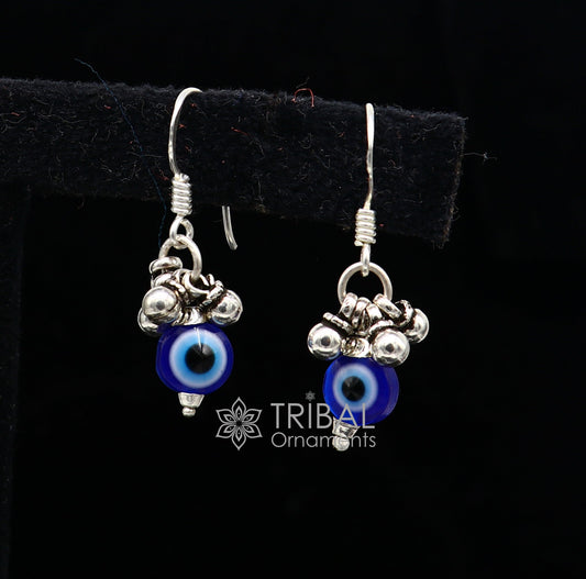 925 Sterling silver small evil eye handmade hoops earring amazing customized drop dangle evil eyes jewelry for girl's s1165 - TRIBAL ORNAMENTS